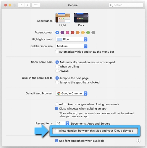 Handoff deselecteren