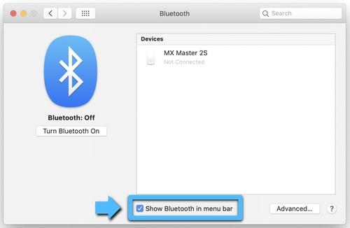 Tampilkan Bluetooth di Bilah Menu