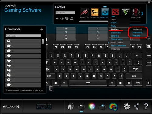Optie Alle G-toetsen