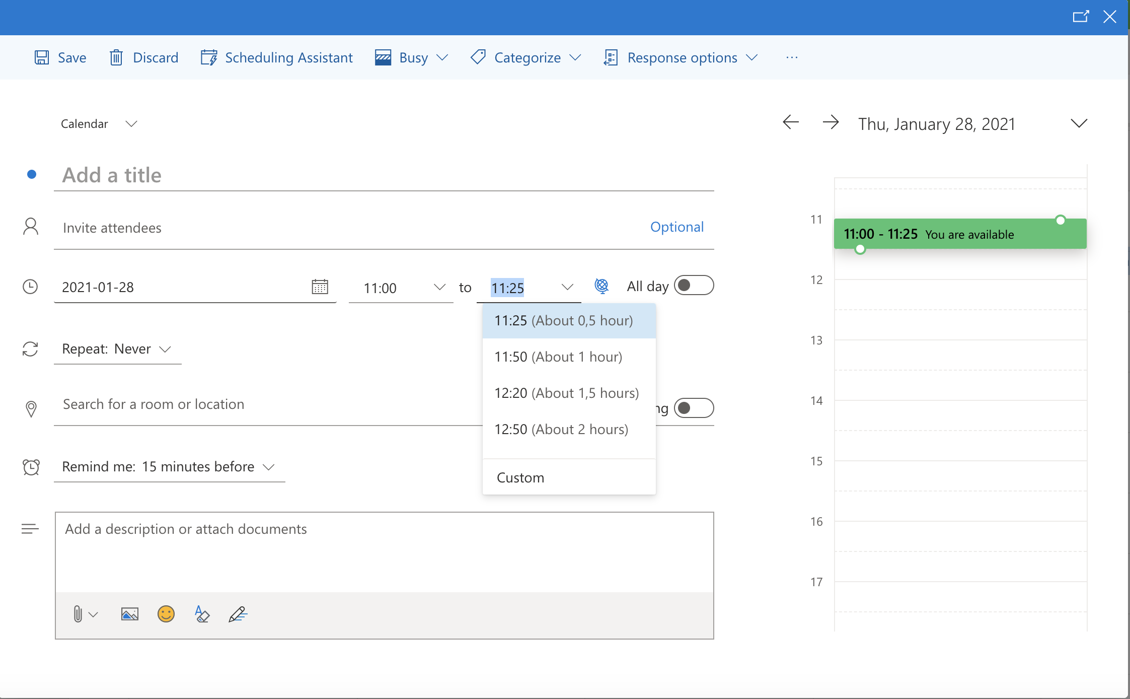 calendar in outlook