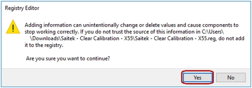 X55 Registry Warning